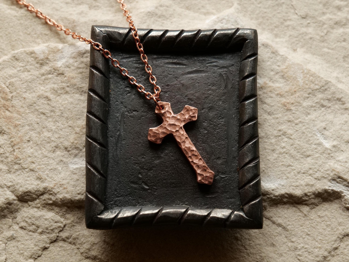 Forged Raw Copper Arrow Cross * Hammered Cross Pendant * Christian Gift for Men or Women * Forged Cross Necklace * Handmade Copper Necklace