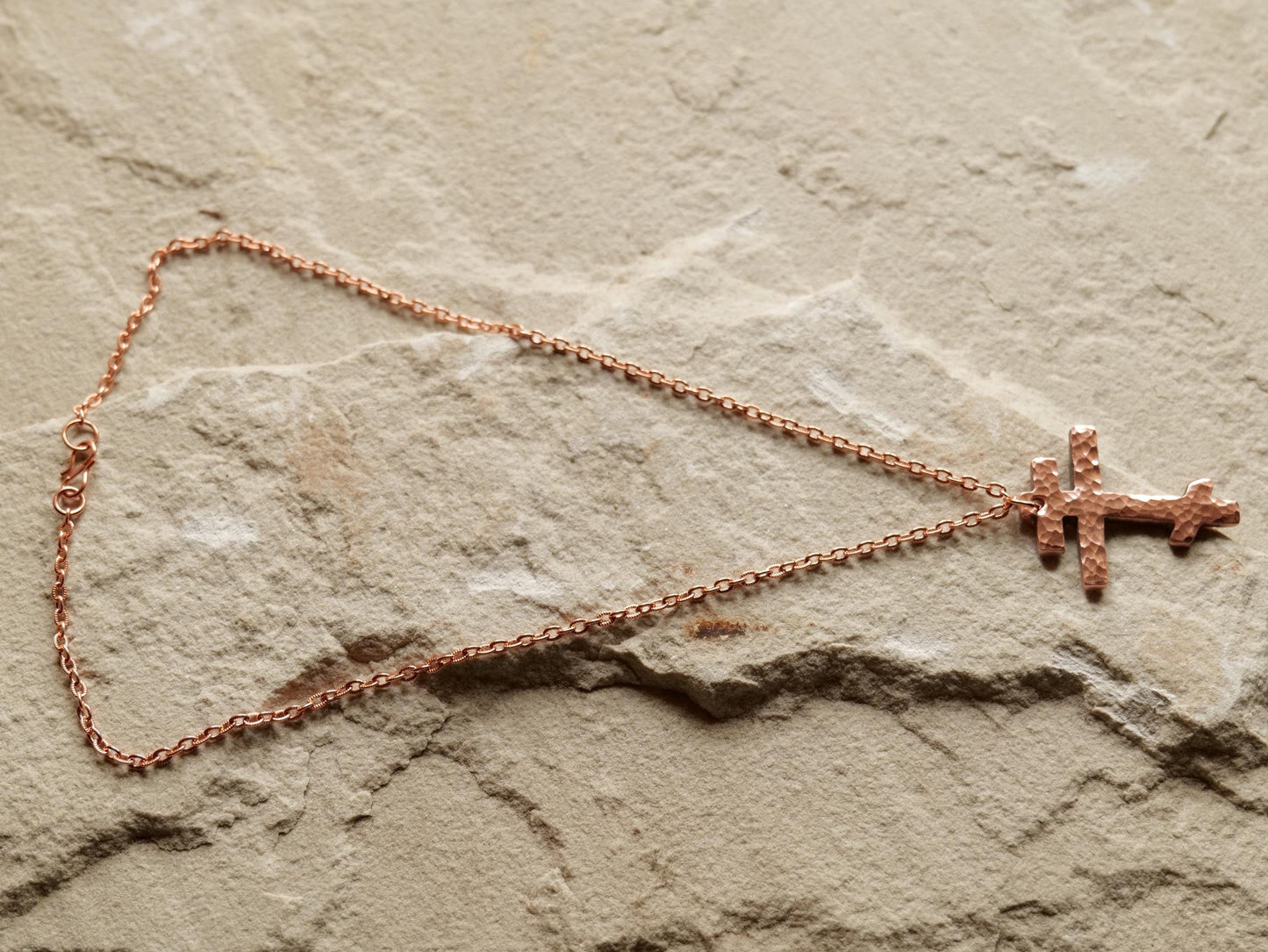 Large Tri Bar Raw Copper Cross Necklace * Hammered Orthodox Cross Pendant * Christian Gift for Men or Women *Forged Three Bar Cross Necklace