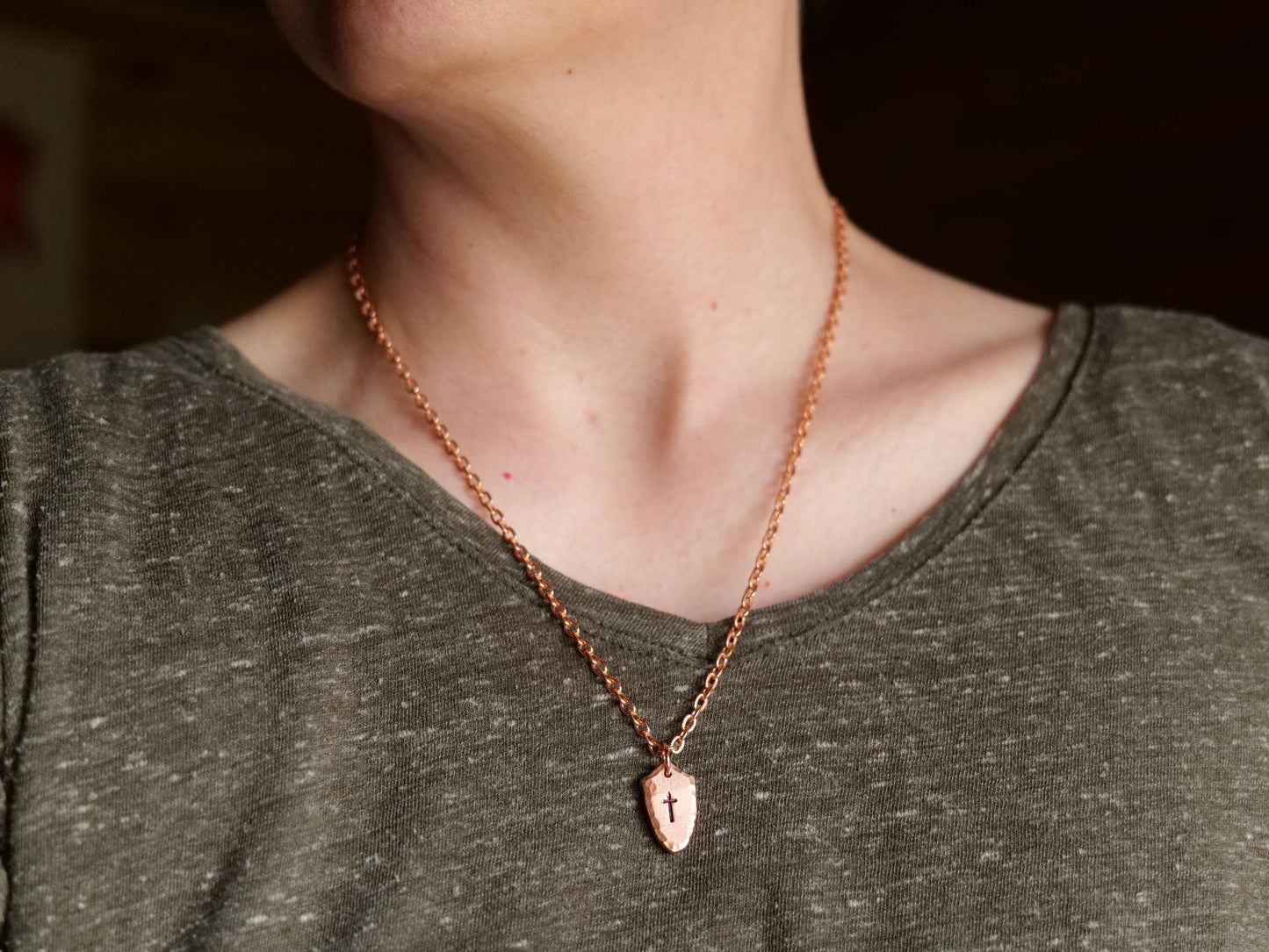 Raw Copper Tiny Shield of Faith Pendant* Hammered Shield Pendant * Christian Gift for Men or Women * Armor of God * Gift for Him or Her