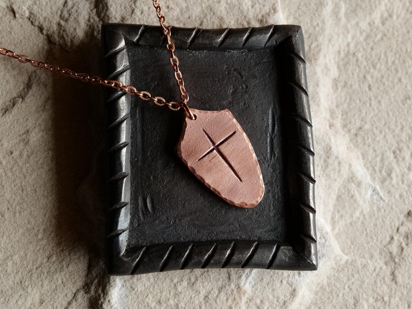Large Raw Copper Shield of Faith Pendant* Shield Pendant * Christian Gift for Men or Women * Forged Armor of God Necklace * Gift for Him Her