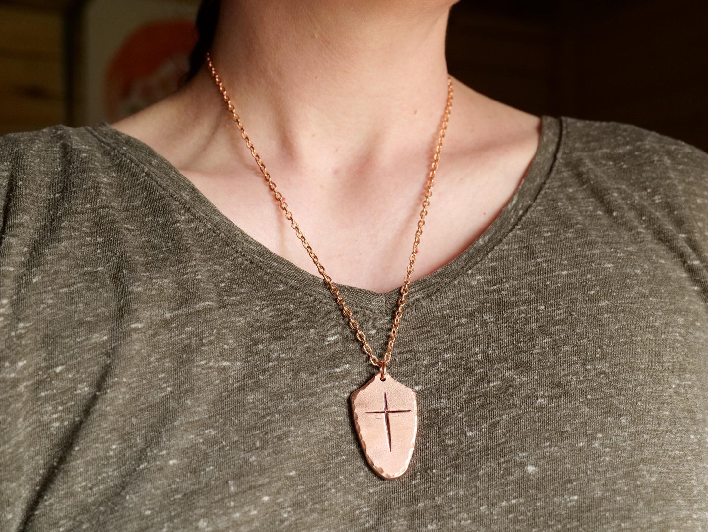 Large Raw Copper Shield of Faith Pendant* Shield Pendant * Christian Gift for Men or Women * Forged Armor of God Necklace * Gift for Him Her