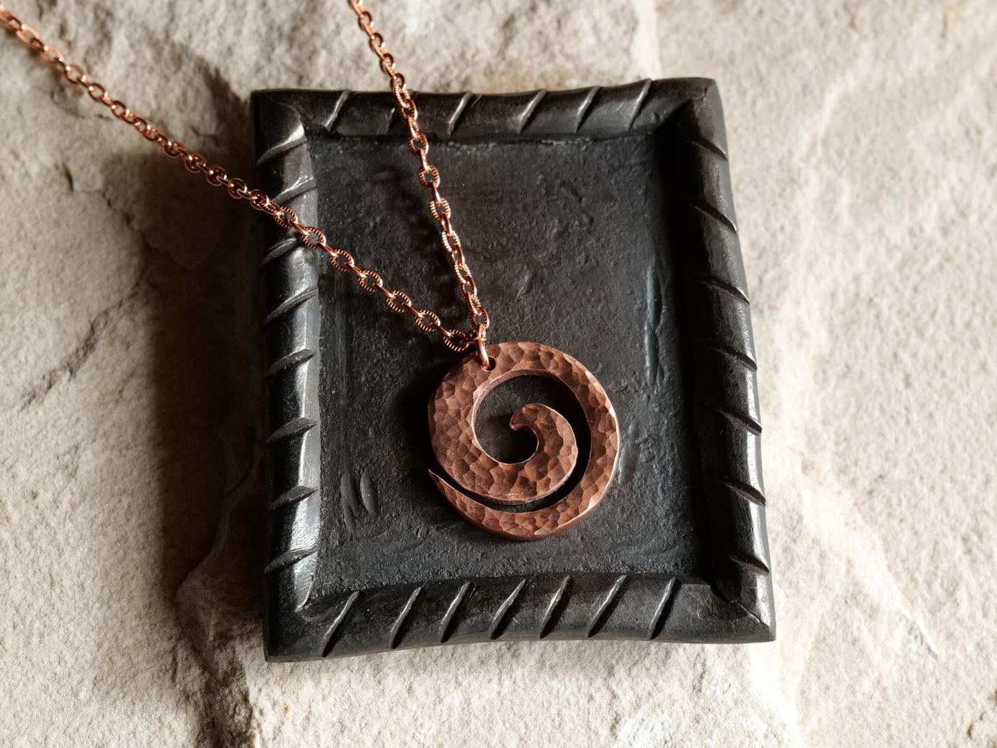 Handmade Raw Copper Spiral Necklace * Swirl Pendant * Wave Surfer Necklace Men * Water Necklace for Men * Hammered Necklace for Him