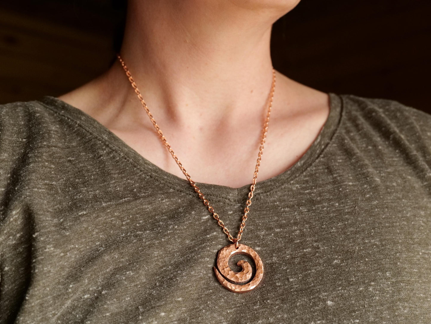 Handmade Raw Copper Spiral Necklace * Swirl Pendant * Wave Surfer Necklace Men * Water Necklace for Men * Hammered Necklace for Him