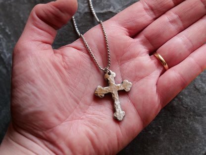 Forged Medium Stainless Steel Catholic Cross * Orthodox Cross Pendant * Gift for Men or Women * Forged Cross Necklace * Handmade Necklace