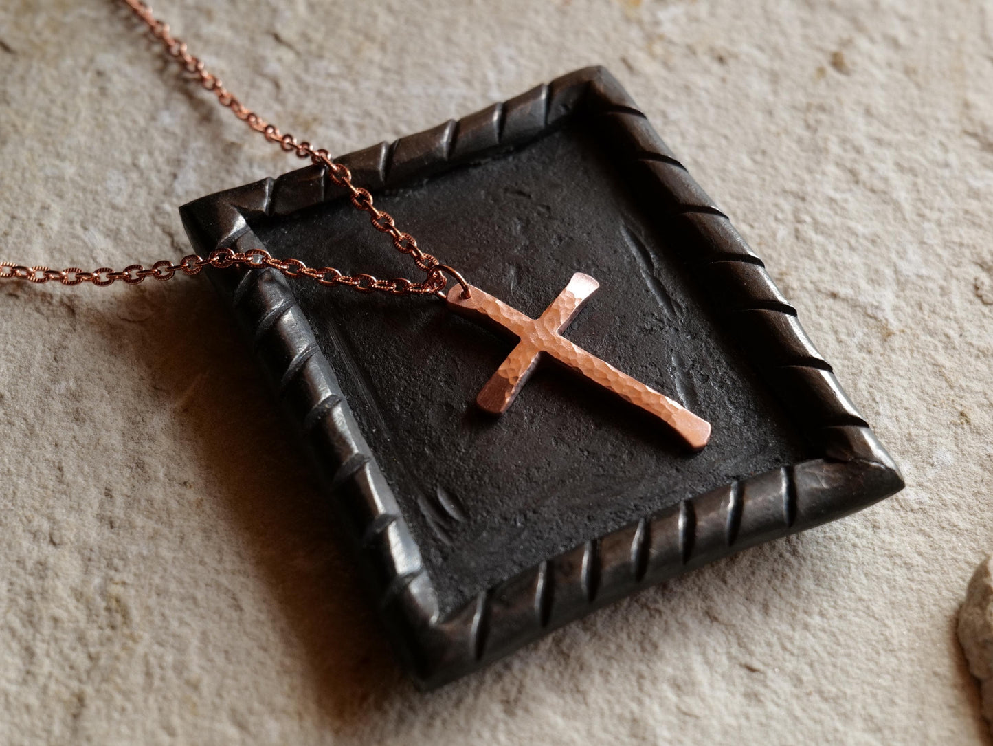 Hand Forged Raw Copper Cross * Skinny Cross Pendant * Christian Gift for Men or Women * Forged Cross Necklace * Handmade Copper Necklace