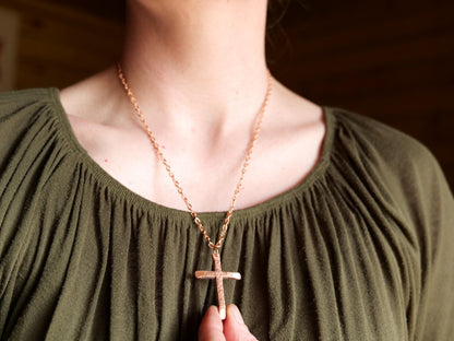 Hand Forged Raw Copper Cross * Skinny Cross Pendant * Christian Gift for Men or Women * Forged Cross Necklace * Handmade Copper Necklace