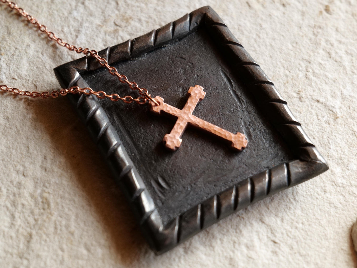 Hand Forged Raw Copper Cross * Hammered Cross Pendant * Christian Gift for Men or Women * Forged Cross Necklace * Blocky Copper Necklace