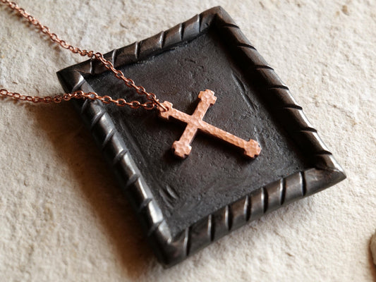 Hand Forged Raw Copper Cross * Hammered Cross Pendant * Christian Gift for Men or Women * Forged Cross Necklace * Blocky Copper Necklace