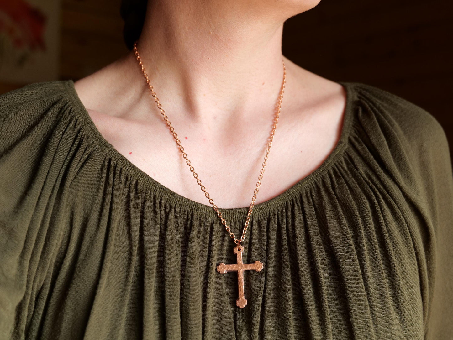 Hand Forged Raw Copper Cross * Hammered Cross Pendant * Christian Gift for Men or Women * Forged Cross Necklace * Blocky Copper Necklace