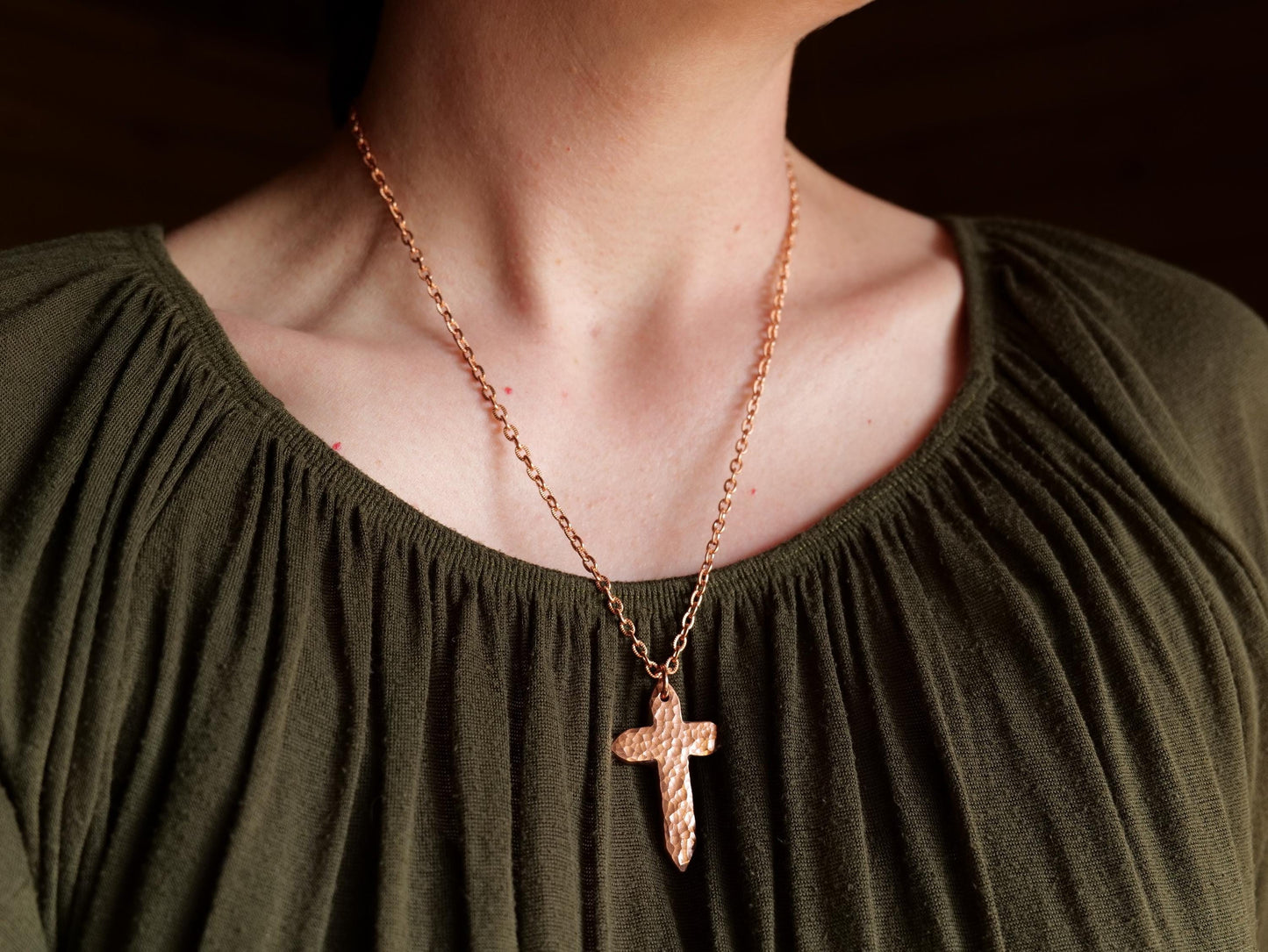 Forged Pointed Raw Copper Cross * Hammered Cross Pendant * Christian Gift for Men Women * Forged Cross Necklace * Handmade Copper Necklace