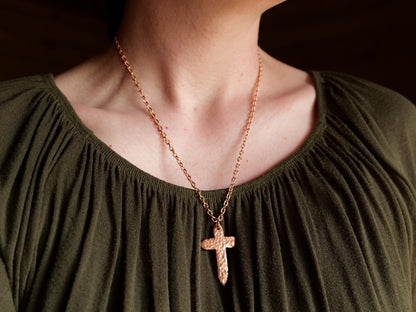 Forged Pointed Raw Copper Cross * Hammered Cross Pendant * Christian Gift for Men Women * Forged Cross Necklace * Handmade Copper Necklace