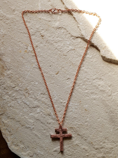 Forged Raw Large Copper Patriarchal Cross Necklace * Cross of Lorraine Necklace * Gift for Men or Women *Double Cross Necklace *Slovak Cross