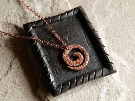Handmade Raw Copper Spiral Necklace * Swirl Pendant * Wave Surfer Necklace Men * Water Necklace for Men * Hammered Necklace for Him
