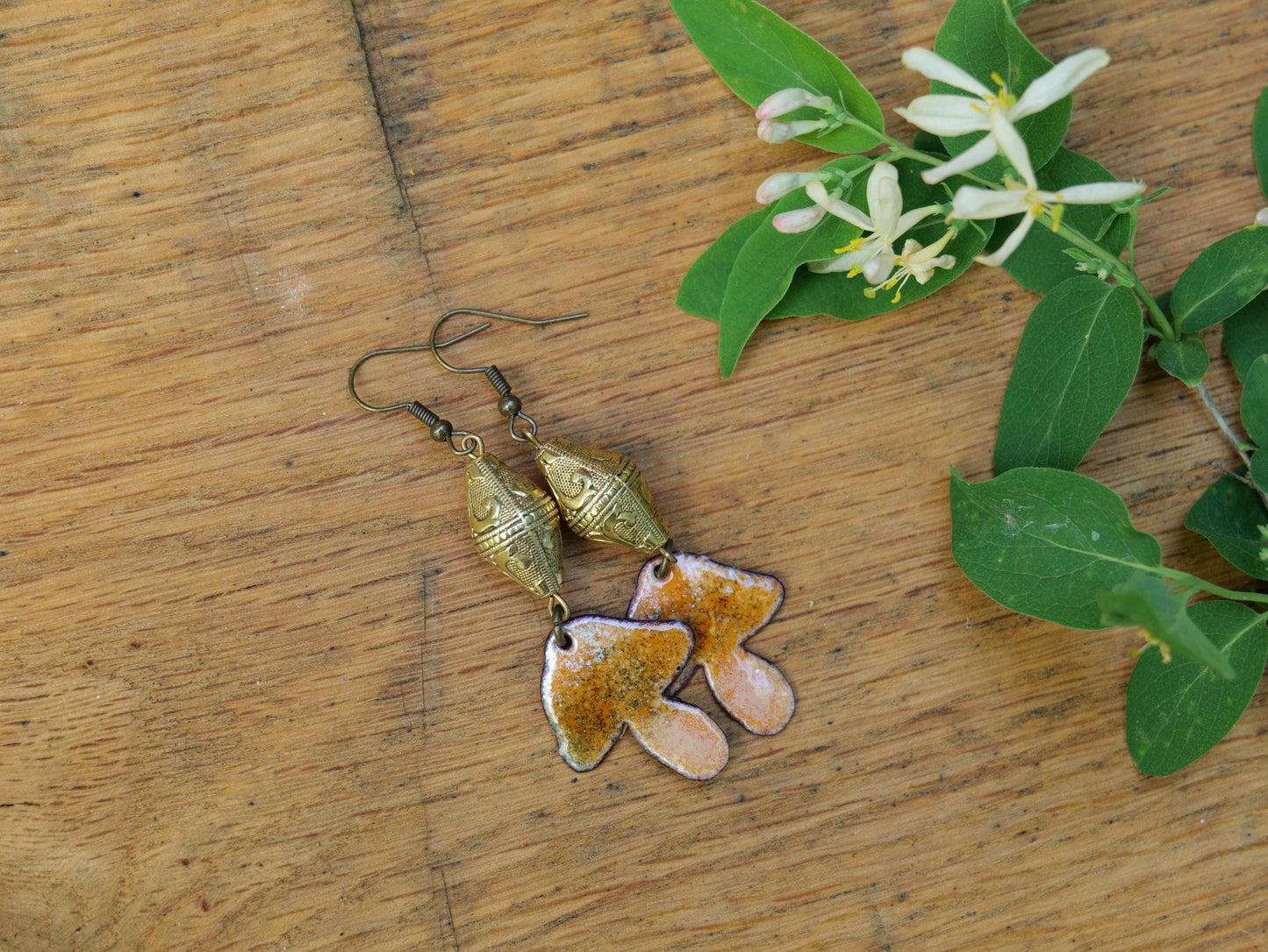 Enameled Brown Mushroom Necklace Pendant * Enameled Mushroom Earrings * Handmade Enameled Mushroom Jewelry