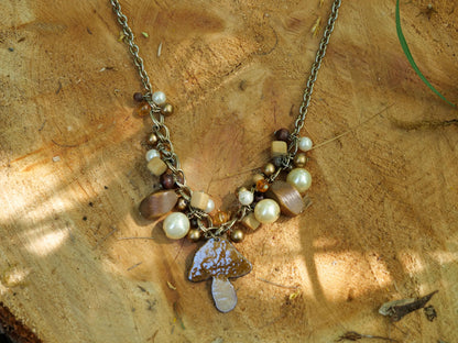 Enameled Brown Mushroom Necklace Pendant * Enameled Mushroom Earrings * Handmade Enameled Mushroom Jewelry