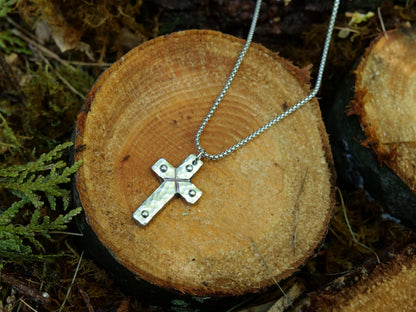 Riveted Medium Matthew Stainless Steel Cross * Hammered Cross Pendant * Christian Gift for Men Women * Forged Cross Necklace