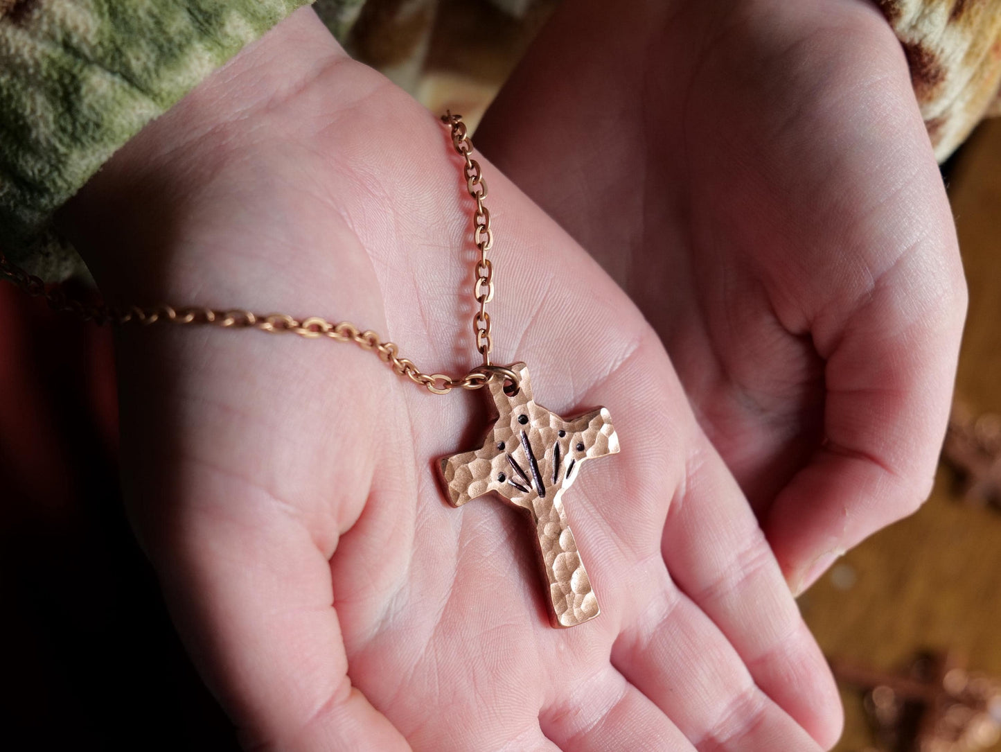 King of Kings Pendant * Hammered Copper Cross Necklace * Christian Gift for Men Women *Forged Cross Circle Necklace Copper Necklace