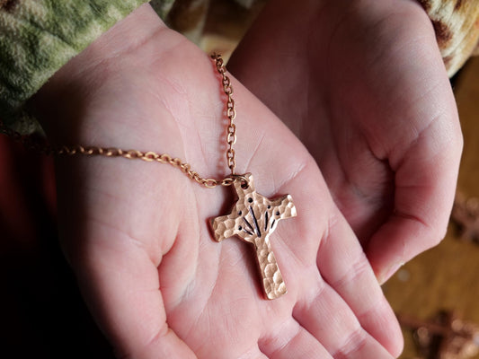 King of Kings Pendant * Hammered Copper Cross Necklace * Christian Gift for Men Women *Forged Cross Circle Necklace Copper Necklace