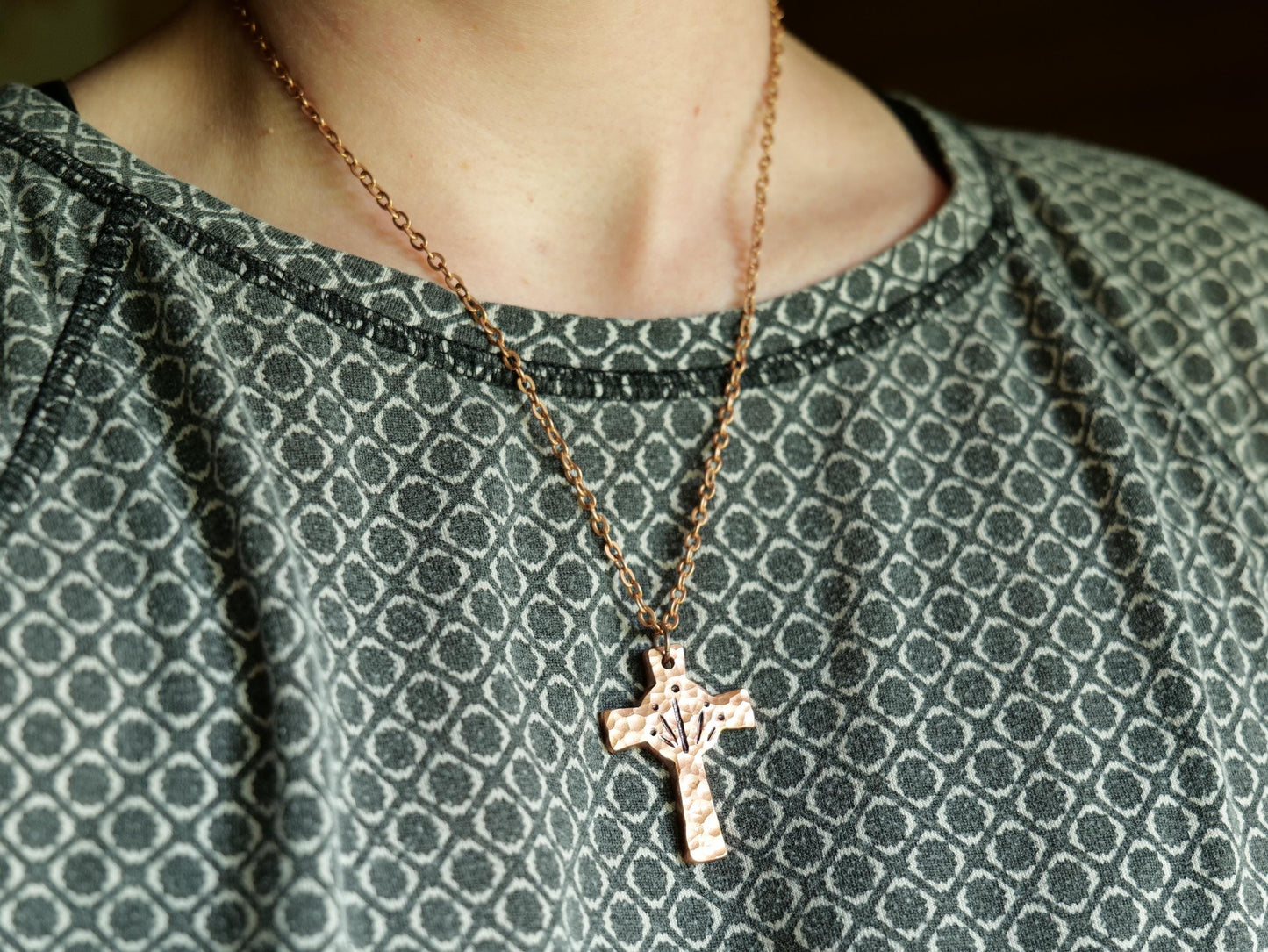 King of Kings Pendant * Hammered Copper Cross Necklace * Christian Gift for Men Women *Forged Cross Circle Necklace Copper Necklace