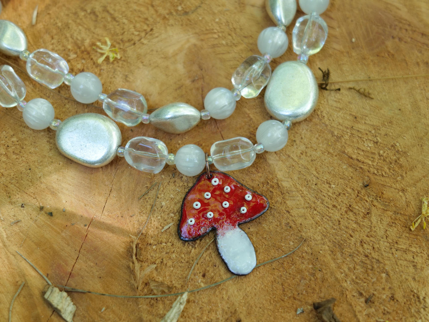 Enameled Red Mushroom Necklace Pendant * Enameled Mushroom Earrings * Handmade Enameled Mushroom Jewelry