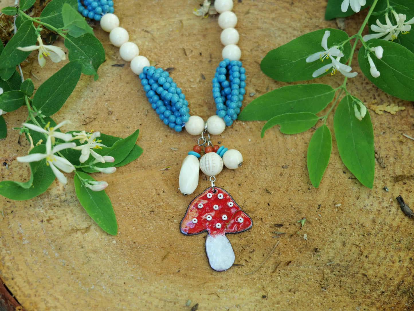 Enameled Red Mushroom Necklace Pendant * Enameled Mushroom Earrings * Handmade Enameled Mushroom Jewelry
