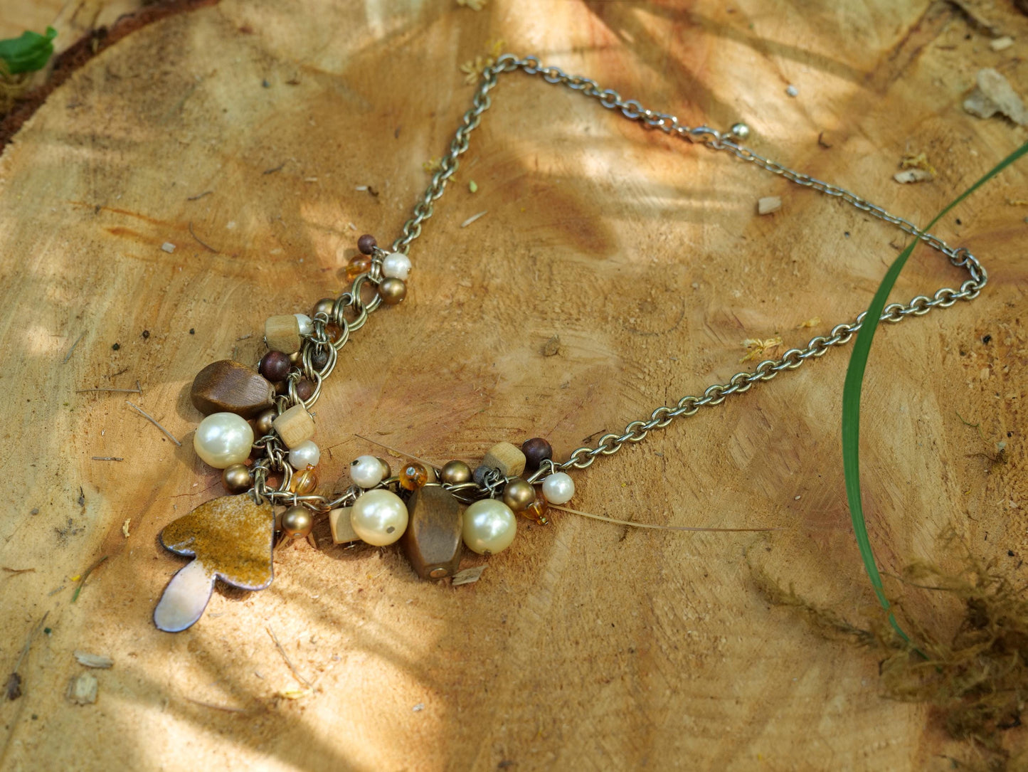 Enameled Brown Mushroom Necklace Pendant * Enameled Mushroom Earrings * Handmade Enameled Mushroom Jewelry