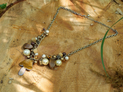 Enameled Brown Mushroom Necklace Pendant * Enameled Mushroom Earrings * Handmade Enameled Mushroom Jewelry