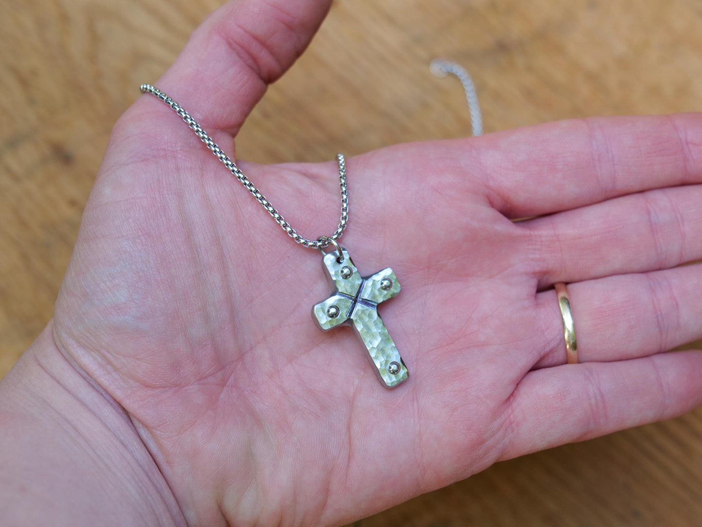 Riveted Medium Matthew Stainless Steel Cross * Hammered Cross Pendant * Christian Gift for Men Women * Forged Cross Necklace