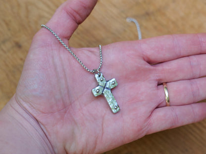 Riveted Medium Matthew Stainless Steel Cross * Hammered Cross Pendant * Christian Gift for Men Women * Forged Cross Necklace