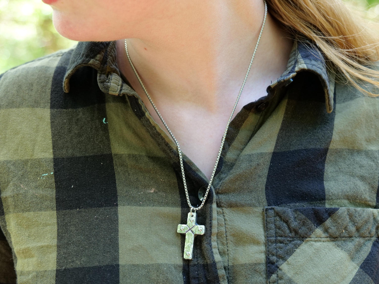 Riveted Medium Matthew Stainless Steel Cross * Hammered Cross Pendant * Christian Gift for Men Women * Forged Cross Necklace