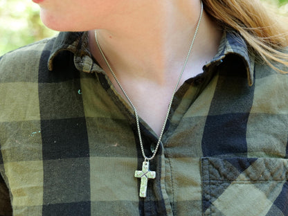 Riveted Medium Matthew Stainless Steel Cross * Hammered Cross Pendant * Christian Gift for Men Women * Forged Cross Necklace
