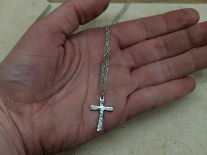 Hand Forged Tiny Tapered Cross * Hammered Cross Pendant * Christian Gift for Men or Women * Forged Cross Necklace * Handmade Steel Necklace