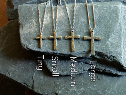 Forged Medium Stainless Steel Cross * Hammered Cross Pendant * Christian Gift for Men Women * Forged Cross Necklace * Tapered Necklace