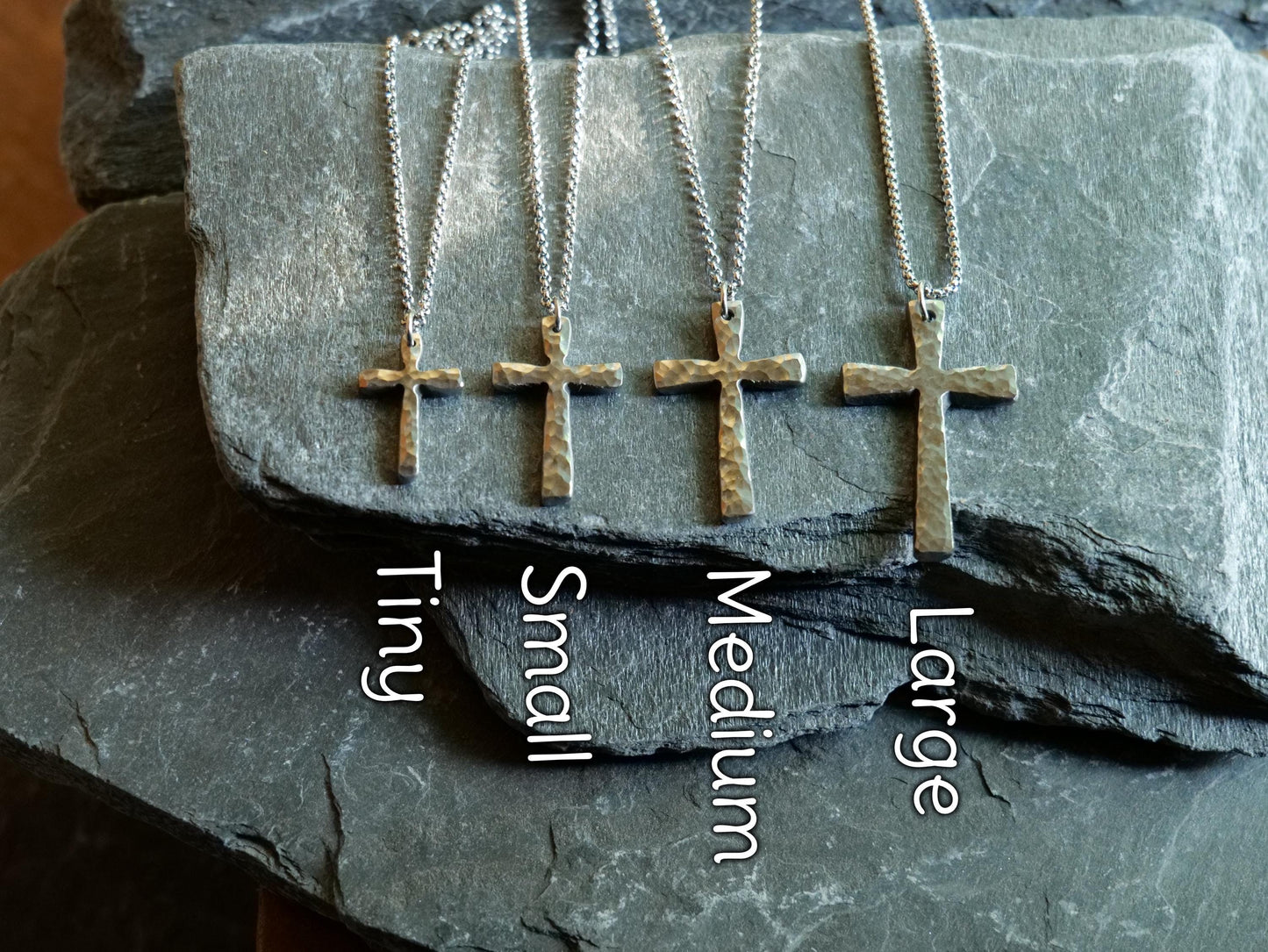 Forged Small Stainless Steel Cross * Hammered Cross Pendant * Christian Gift for Men Women * Forged Cross Necklace * Tapered Necklace