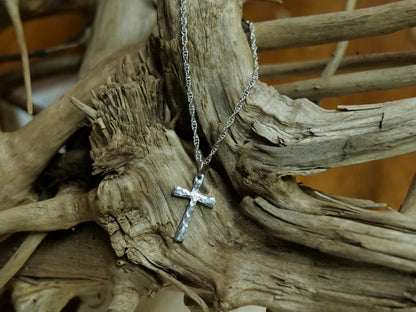 Hand Forged Tiny Tapered Cross * Hammered Cross Pendant * Christian Gift for Men or Women * Forged Cross Necklace * Handmade Steel Necklace