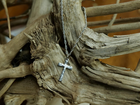 Hand Forged Tiny Tapered Cross * Hammered Cross Pendant * Christian Gift for Men or Women * Forged Cross Necklace * Handmade Steel Necklace