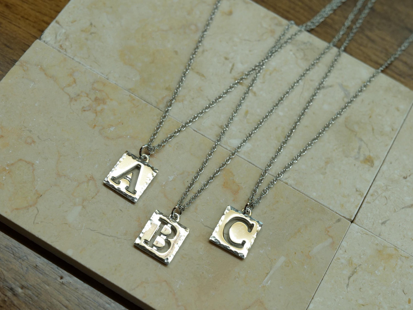 Hammered Letter Necklace * Alphabet Necklace Silver Finished Pewter * Single Letter Name Necklace * Single Letter Jewelry