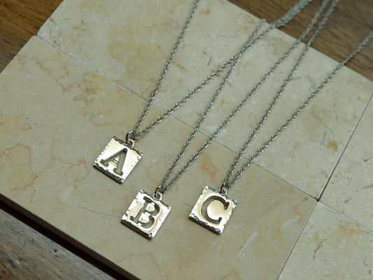 Hammered Letter Necklace * Alphabet Necklace Silver Finished Pewter * Single Letter Name Necklace * Single Letter Jewelry