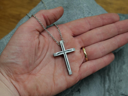 Hand Forged Chunky Cross in Steel * Hammered Cross Pendant * Christian Gift for Men Women * Thick Cross Necklace Men * Tapered Cross