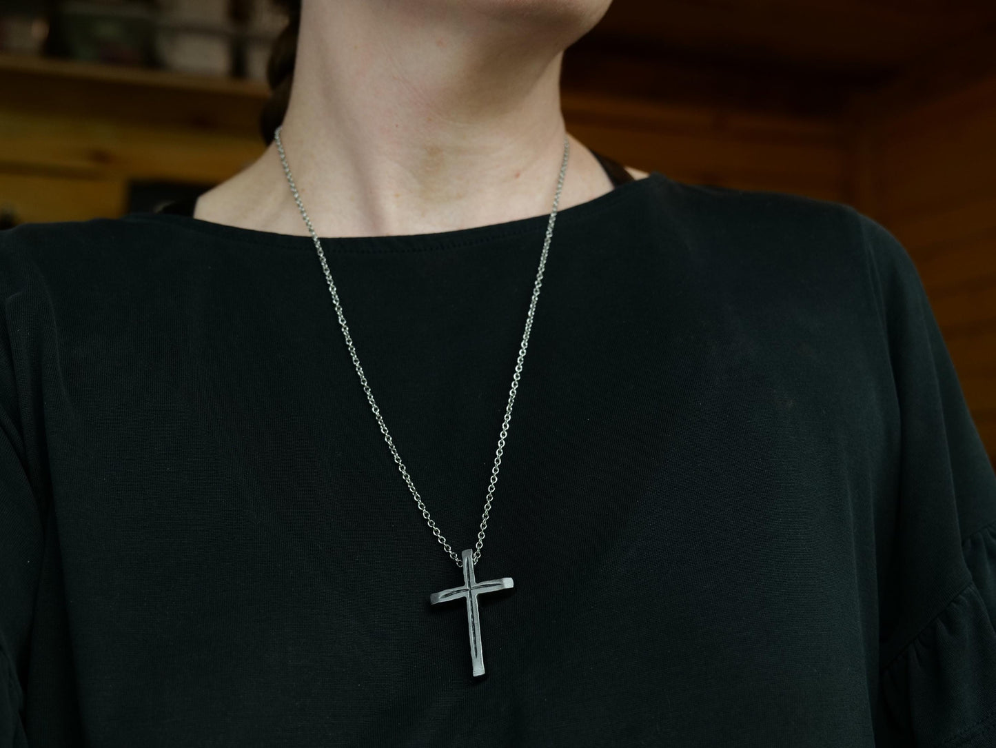 Hand Forged Chunky Cross in Steel * Hammered Cross Pendant * Christian Gift for Men Women * Thick Cross Necklace Men * Tapered Cross