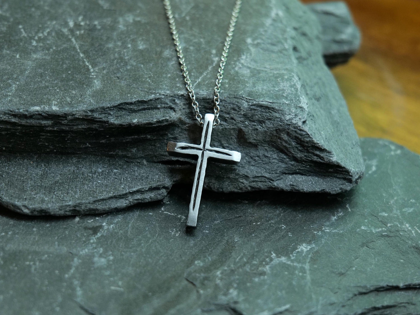 Hand Forged Chunky Cross in Steel * Hammered Cross Pendant * Christian Gift for Men Women * Thick Cross Necklace Men * Tapered Cross