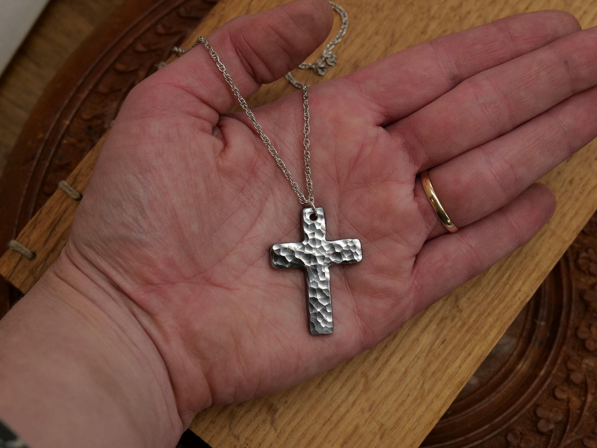 Forged Medium Basic Cross * Hammered Cross Pendant * Christian Gift for Men or Women * Forged Cross Necklace * Handmade Necklace Steel
