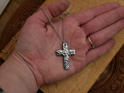 Forged Medium Basic Cross * Hammered Cross Pendant * Christian Gift for Men or Women * Forged Cross Necklace * Handmade Necklace Steel