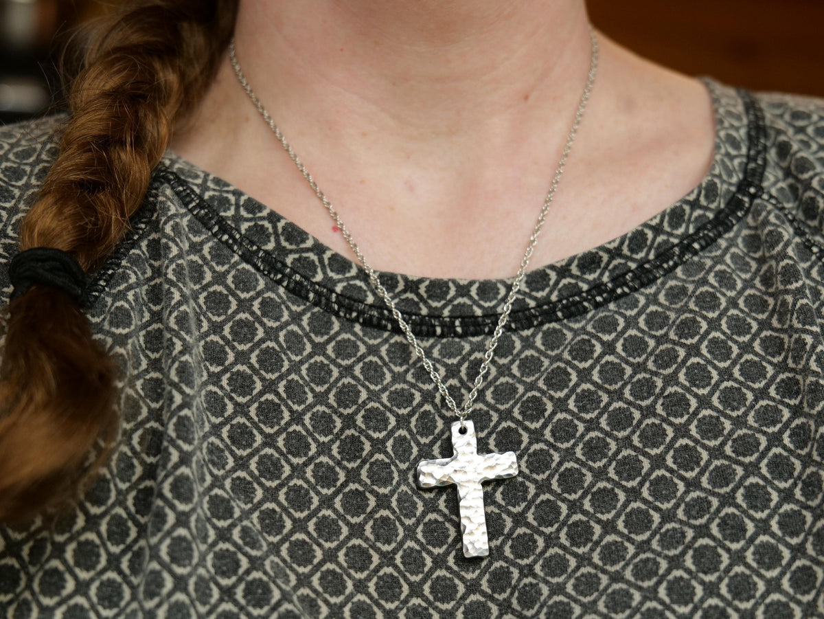 Forged Medium Basic Cross * Hammered Cross Pendant * Christian Gift for Men or Women * Forged Cross Necklace * Handmade Necklace Steel