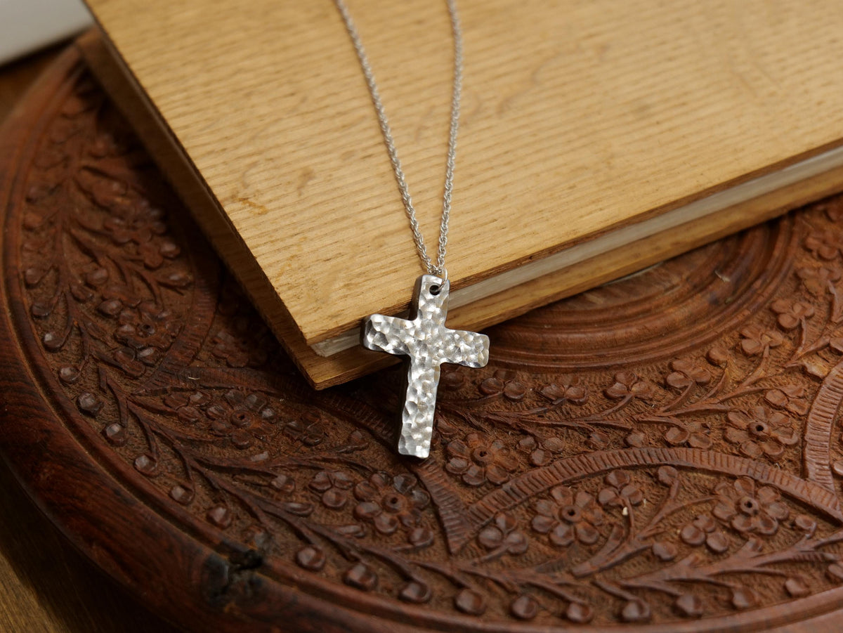 Forged Medium Basic Cross * Hammered Cross Pendant * Christian Gift for Men or Women * Forged Cross Necklace * Handmade Necklace Steel
