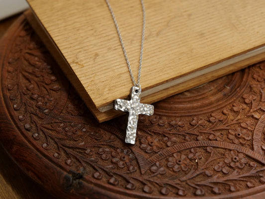 Forged Medium Basic Cross * Hammered Cross Pendant * Christian Gift for Men or Women * Forged Cross Necklace * Handmade Necklace Steel