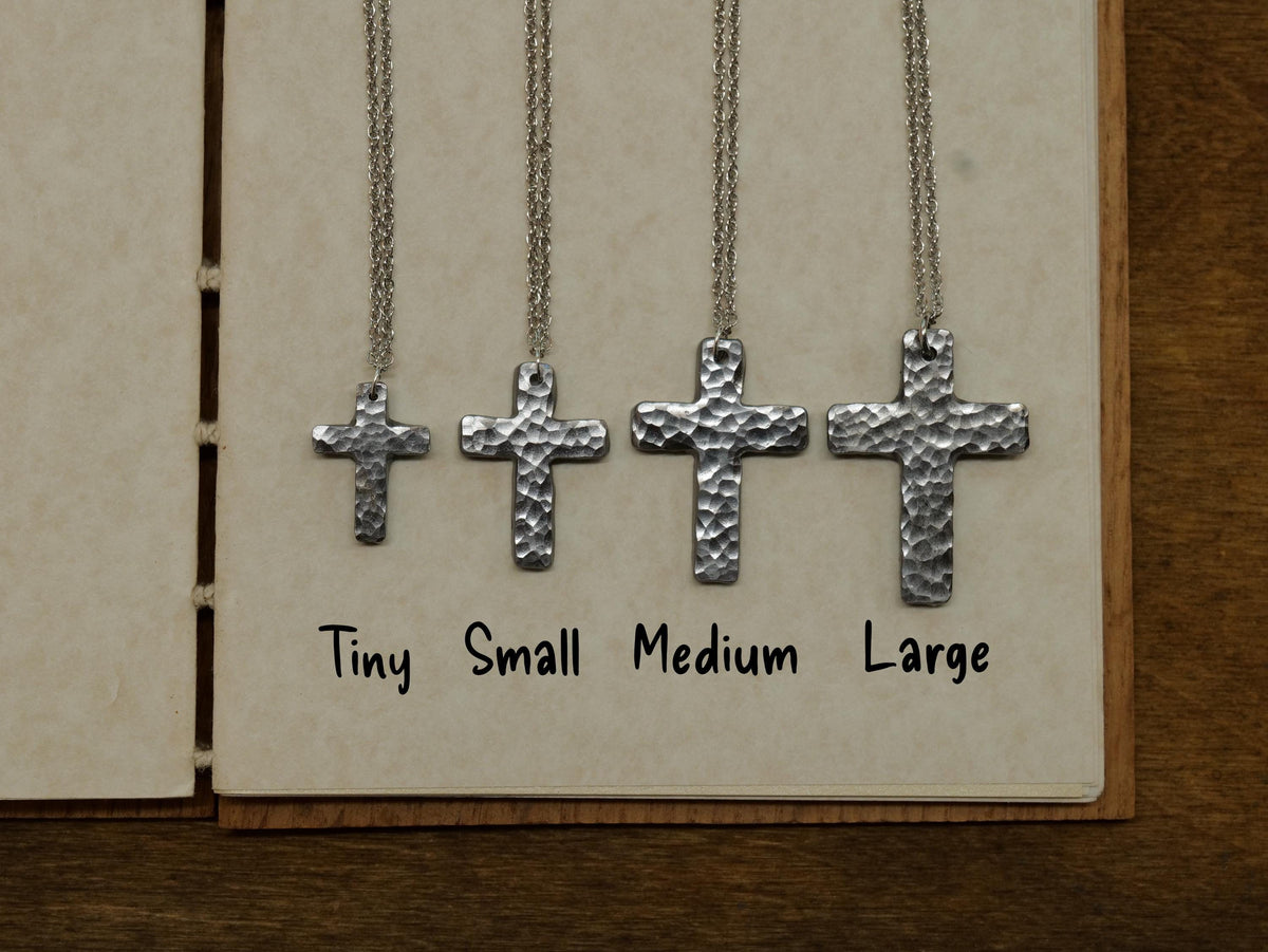 Forged Medium Basic Cross * Hammered Cross Pendant * Christian Gift for Men or Women * Forged Cross Necklace * Handmade Necklace Steel