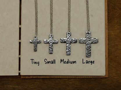 Forged Medium Basic Cross * Hammered Cross Pendant * Christian Gift for Men or Women * Forged Cross Necklace * Handmade Necklace Steel