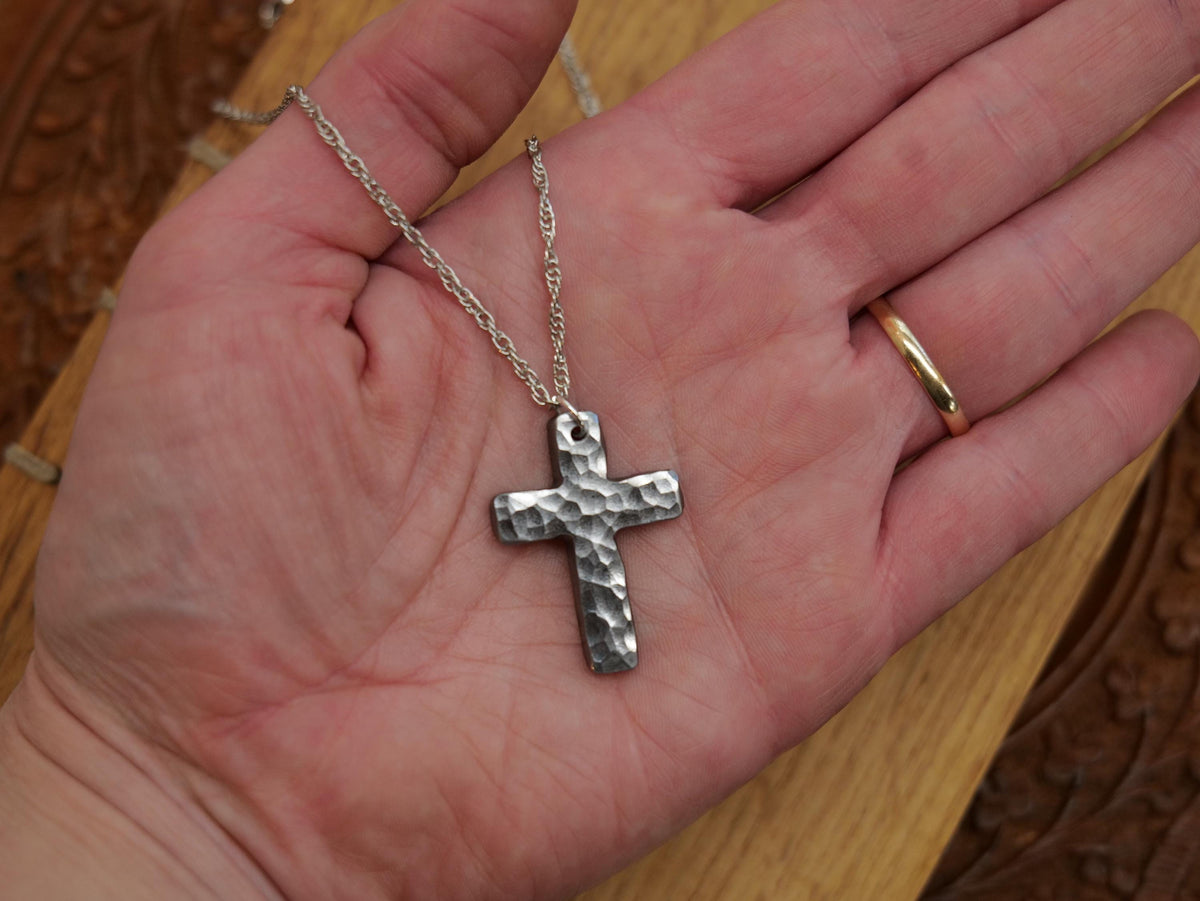 Forged Small Basic Cross * Hammered Cross Pendant * Christian Gift for Men or Women * Forged Cross Necklace * Handmade Necklace Steel
