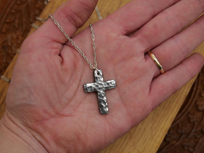 Forged Small Basic Cross * Hammered Cross Pendant * Christian Gift for Men or Women * Forged Cross Necklace * Handmade Necklace Steel